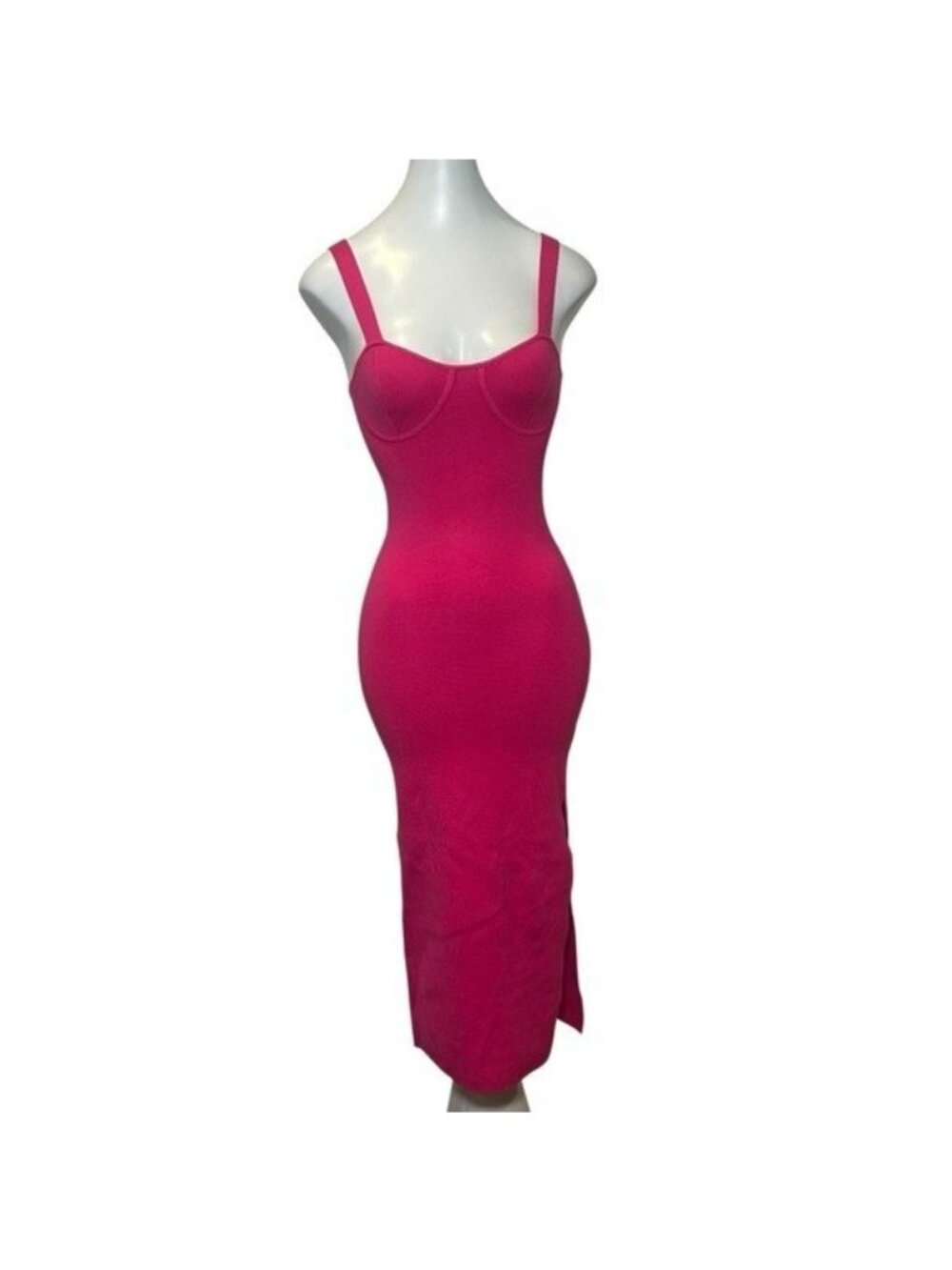 The Drop XXS Dress Sylvia Bodycon Hot Pink Sleeveless Sweetheart Knit Midi NWT